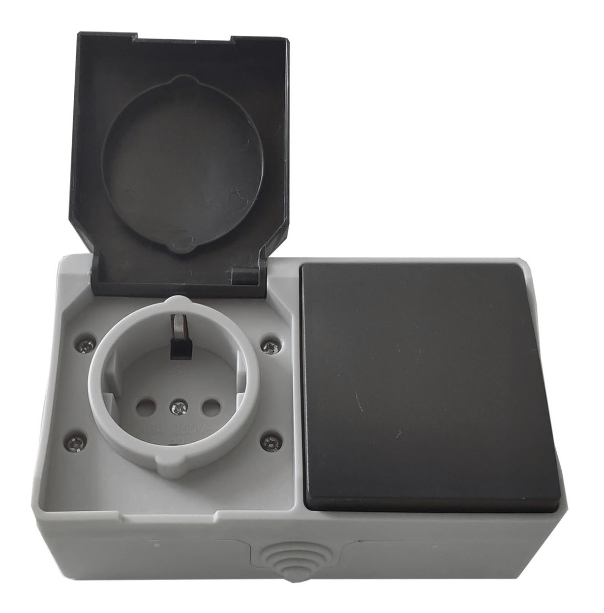 Розетка накладна 1-а з/к + накладний вимикач 1-кл. IP54 TNSy SURFACE