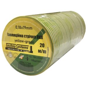 Стрічка ізоляційна ПВХнг 0,18х19мм жовто/зелена 20м TNSy