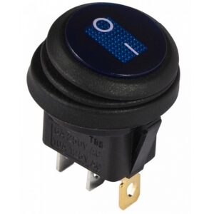 KCD1-8-101WN BL/B 220V Перемикач 1 клав. круглий вологозахищений синій з підсвічуванням TNSy